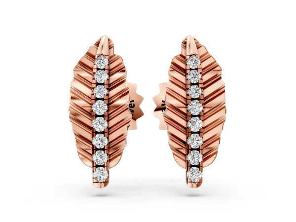 Round Diamond Leaf Stud Earrings Rose gold