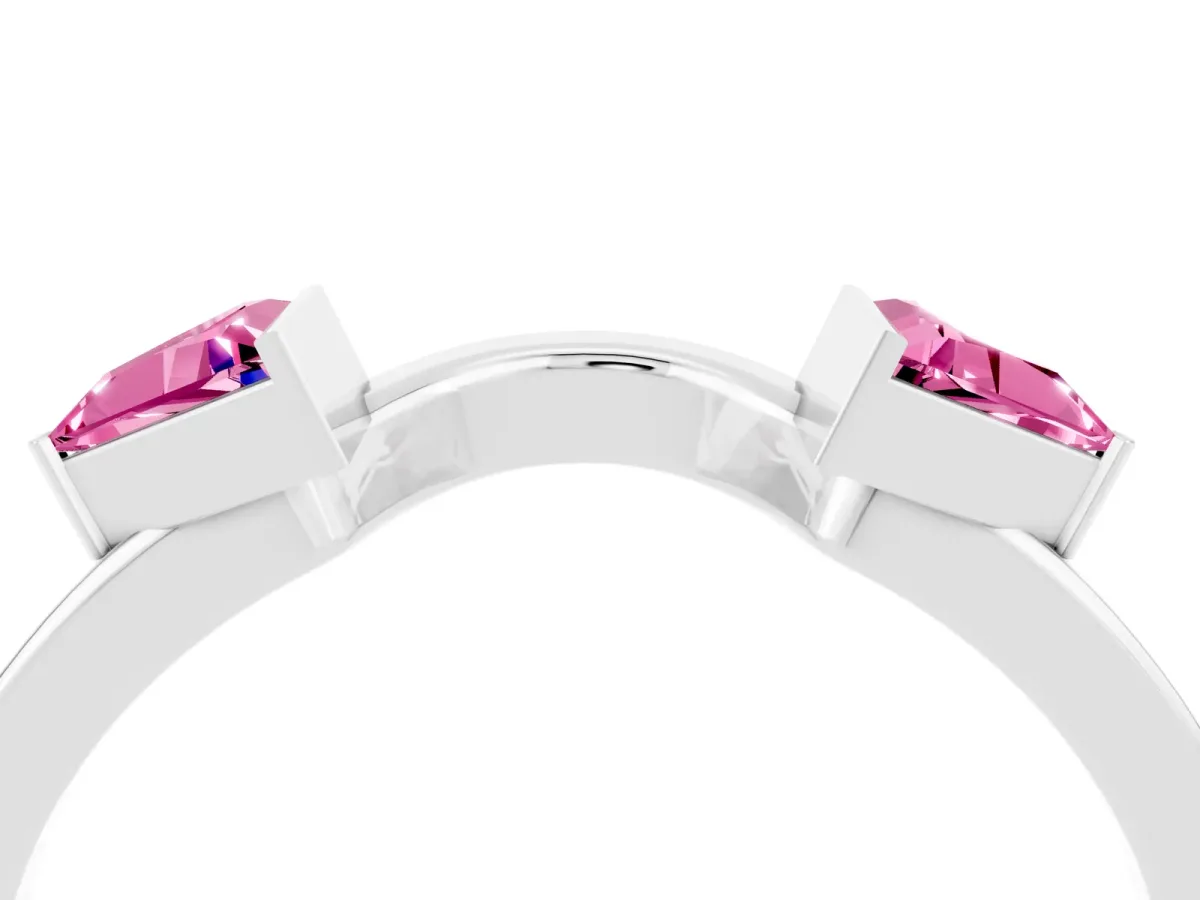 Trillion Pink Sapphire Open Band Ring with Bezel Setting Silver