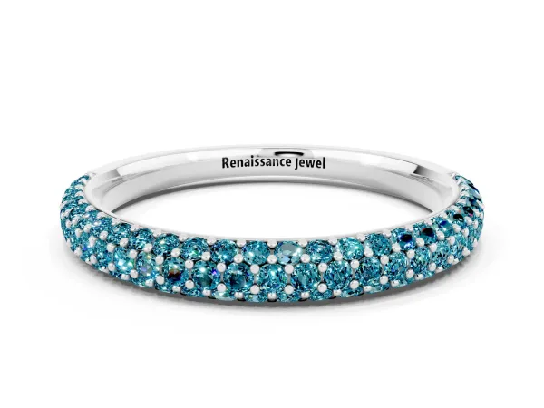 Round Blue Topaz Pavé Eternity Band with Shared Prong Setting White gold