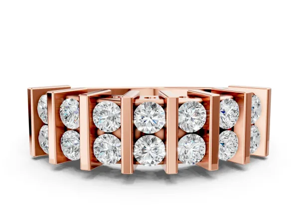 Channel Set Round Diamond Step Band with Bar Prong Setting Rose gold