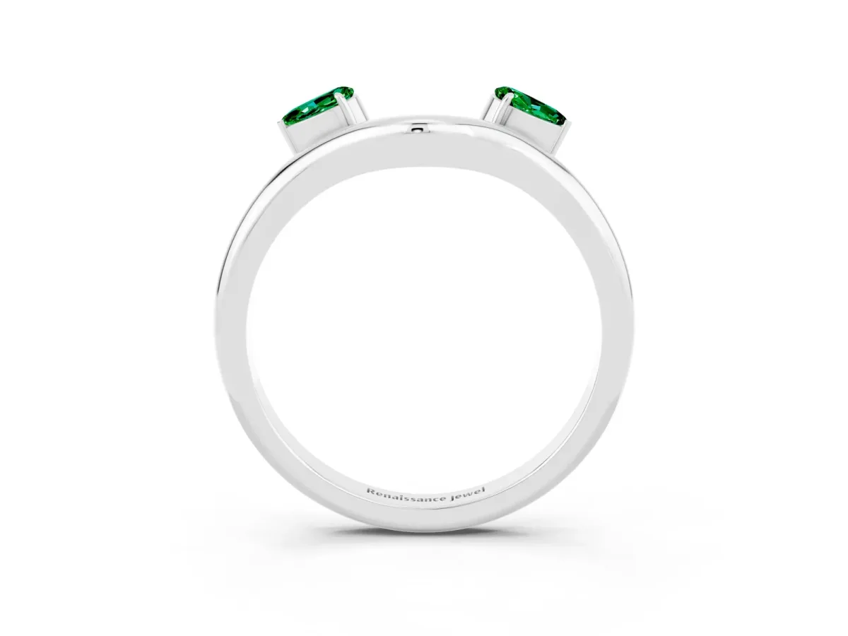 Pear Cut Emerald Two-Stone Open Band Ring with Prong Setting White gold