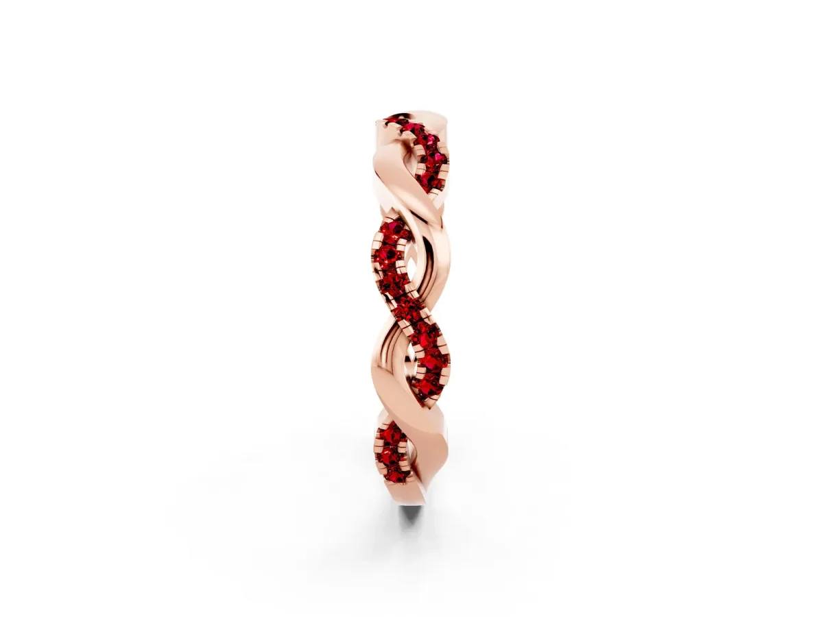 Pavé Round Ruby Twist Eternity Band with Shared Prong Setting Rose gold