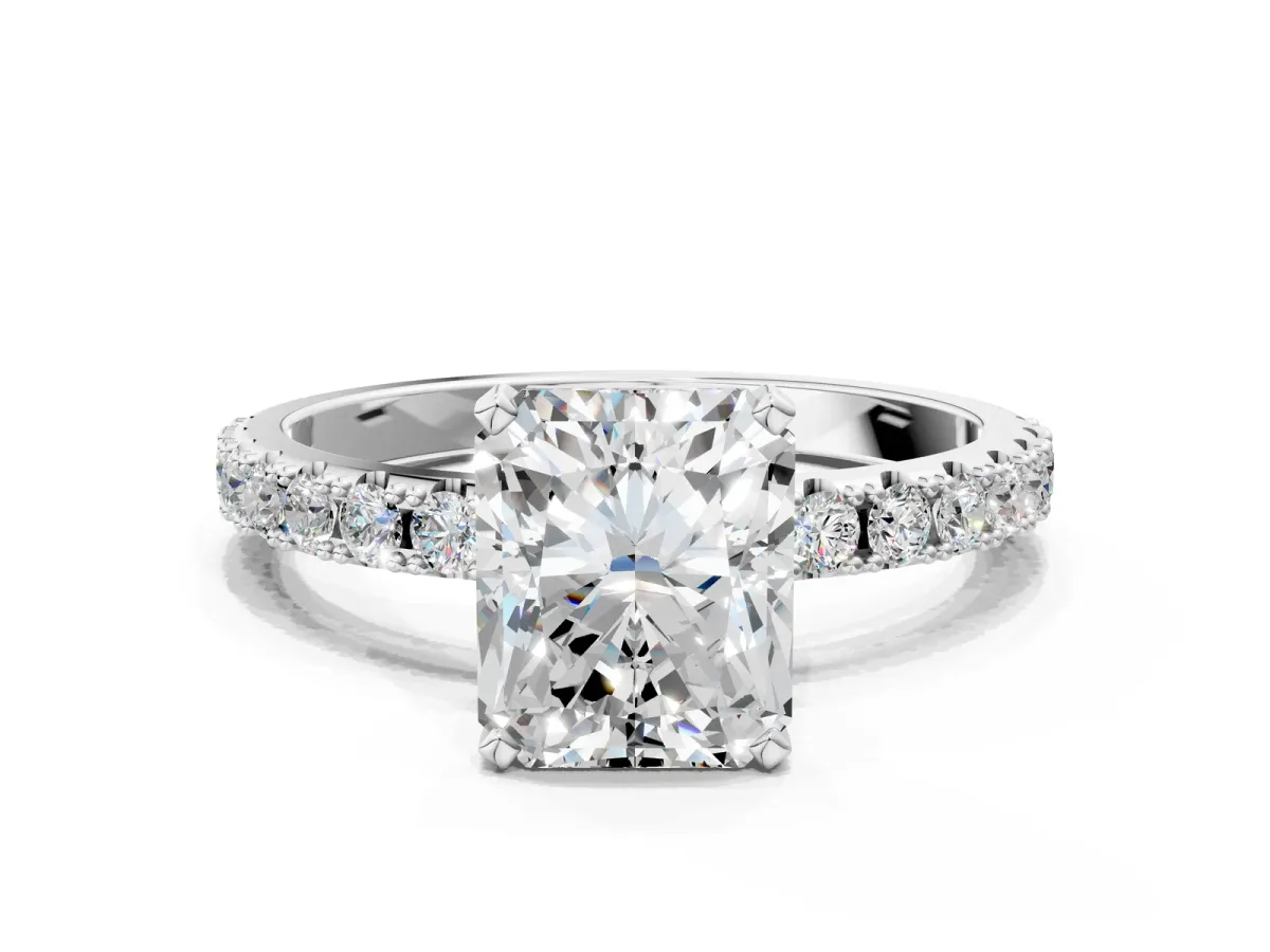 Radiant Cut Diamond Solitaire Pavé Band with Four-Prong Setting Platinum