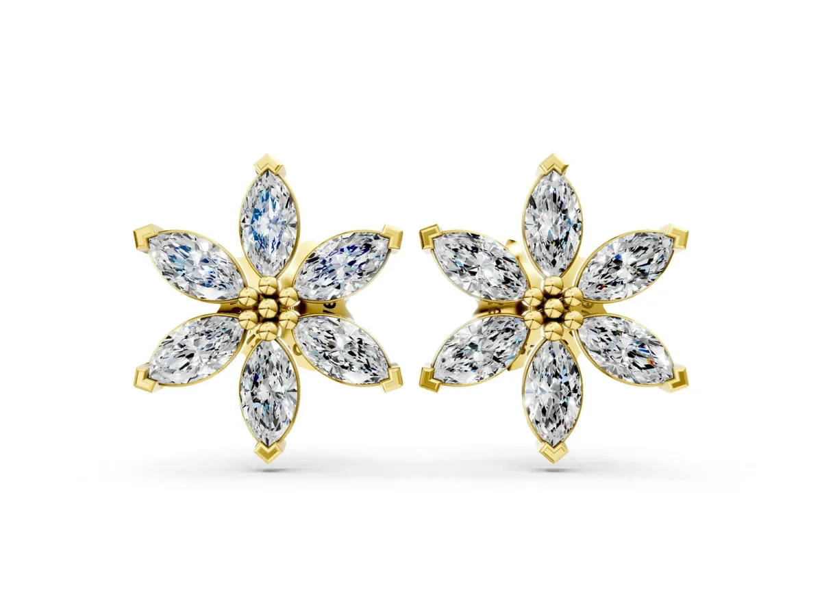 Marquise Diamond Sunflower Stud Earrings Yellow gold