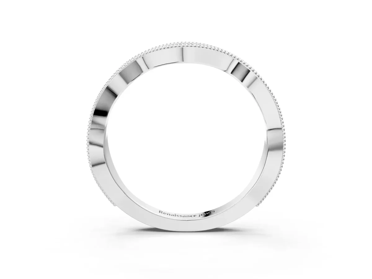 Milgrain Diamond Marquise Curved Band with Pavé Setting Platinum