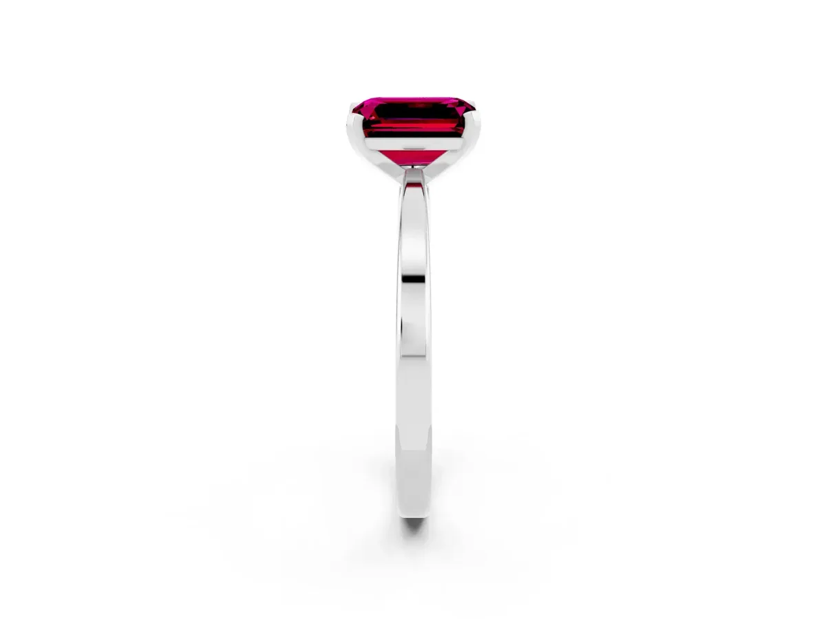 Emerald Cut Garnet Solitaire Engagement Ring with Classic Band and Four-Prong Setting Platinum