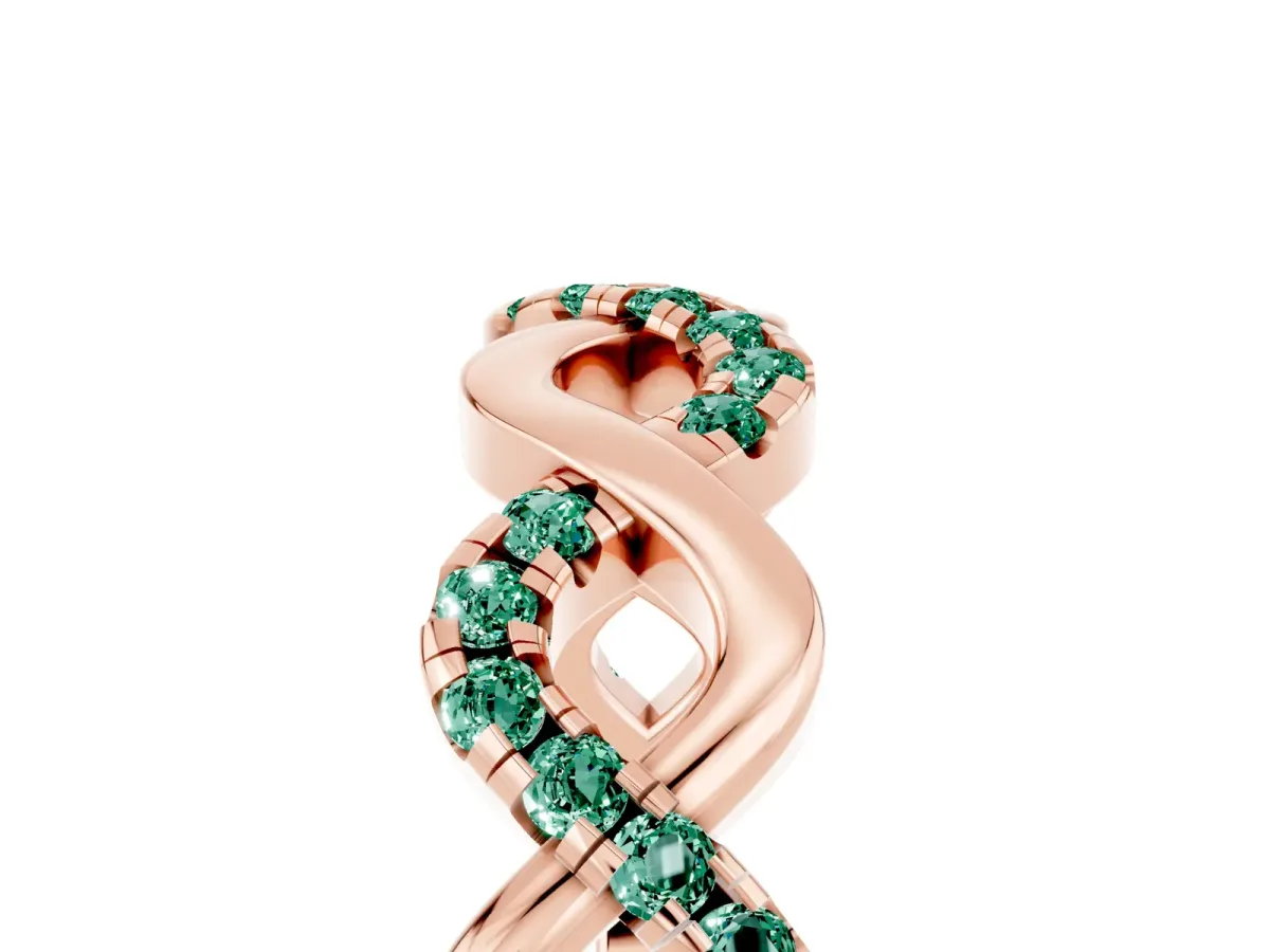 Twist Infinity Round Green Sapphire Band with Pavé Setting Rose gold