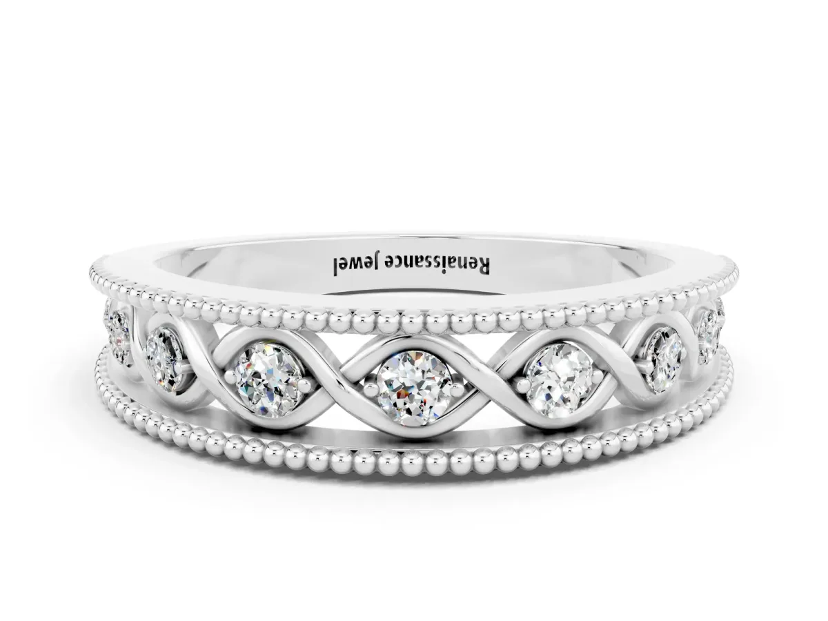 Round Moissanite Twist Milgrain Band with Bezel Setting Silver