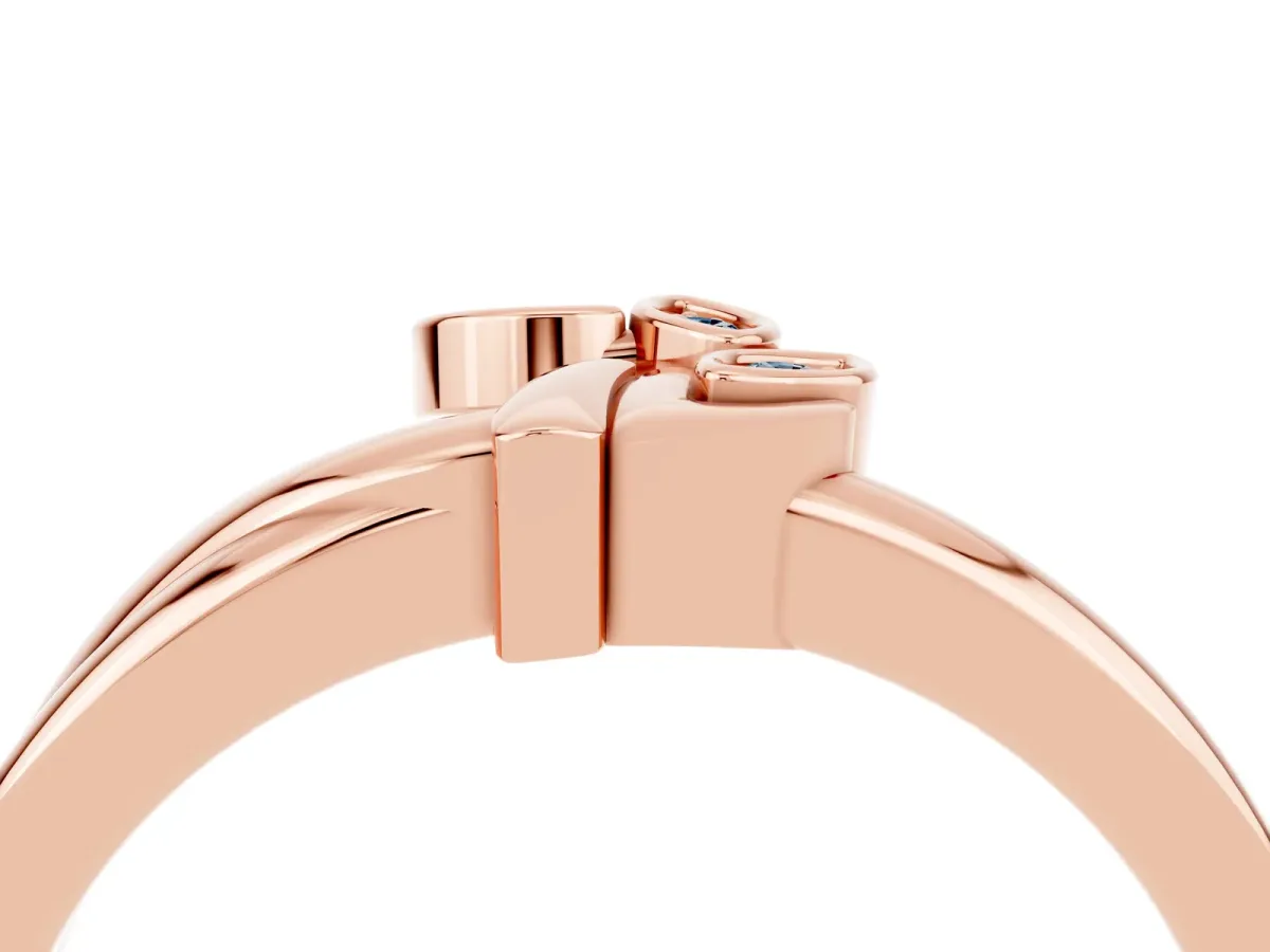Three-Stone Round Aquamarine Leaf Bypass Ring with Bezel Setting Rose gold