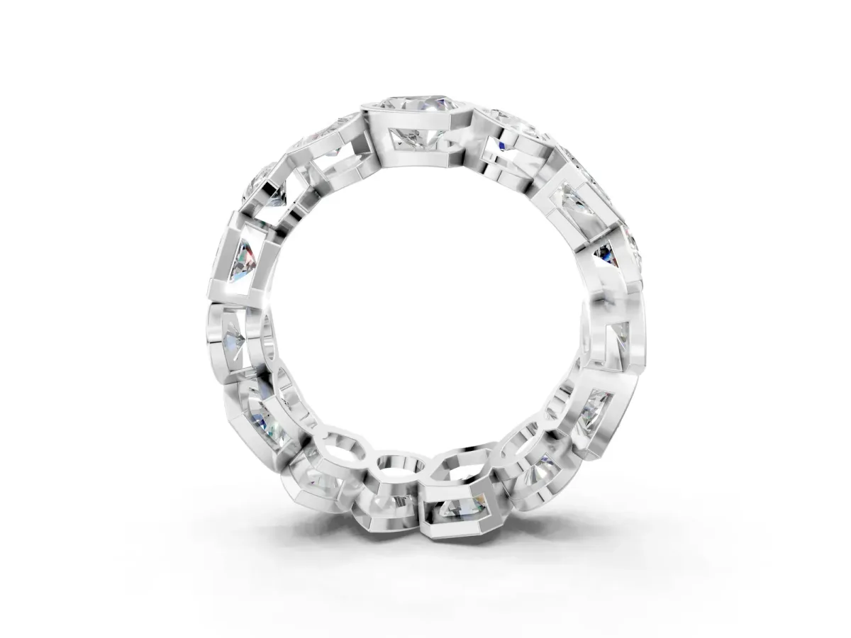 Mixed Shape Diamond Bezel Set Eternity Wedding Band Silver