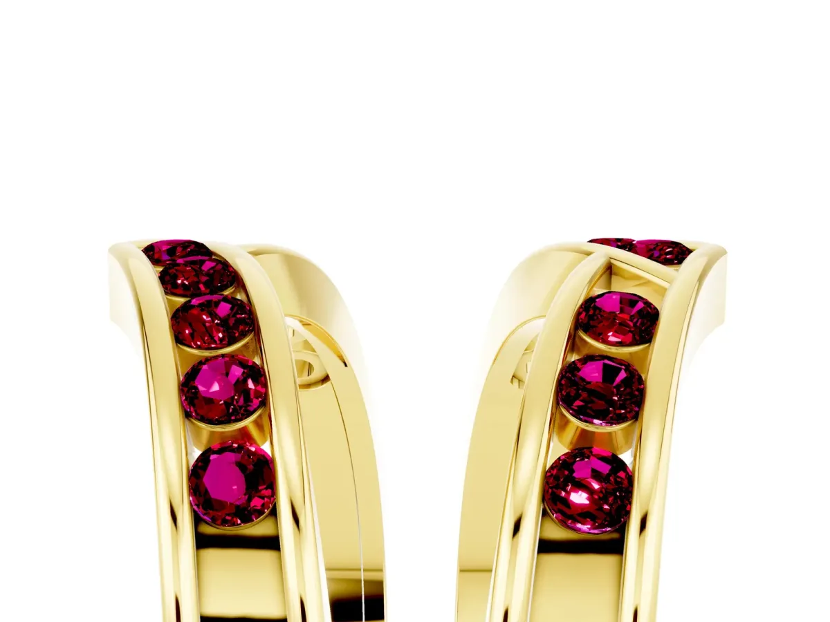 Round Garnet Channel-Set Chevron Band Yellow gold