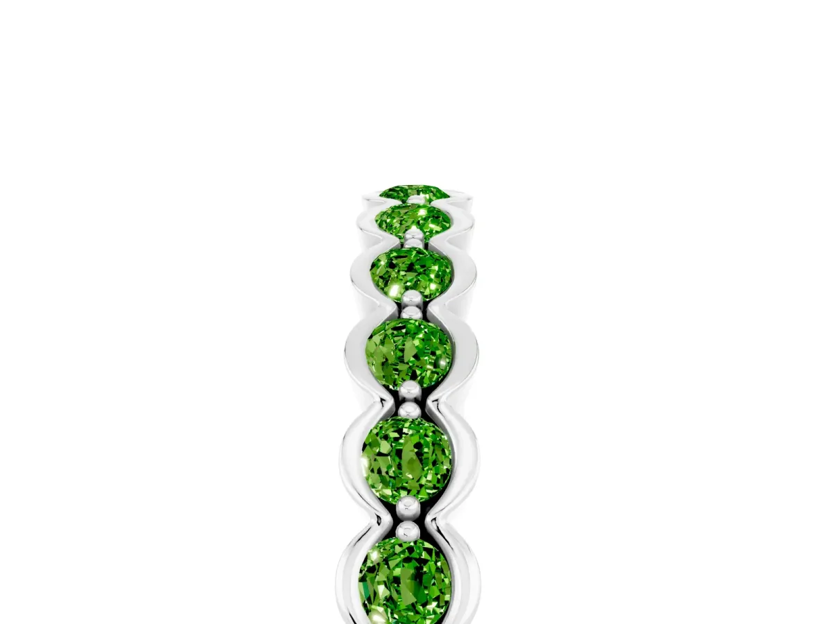 Round Peridot Bezel Set Eternity Band Silver
