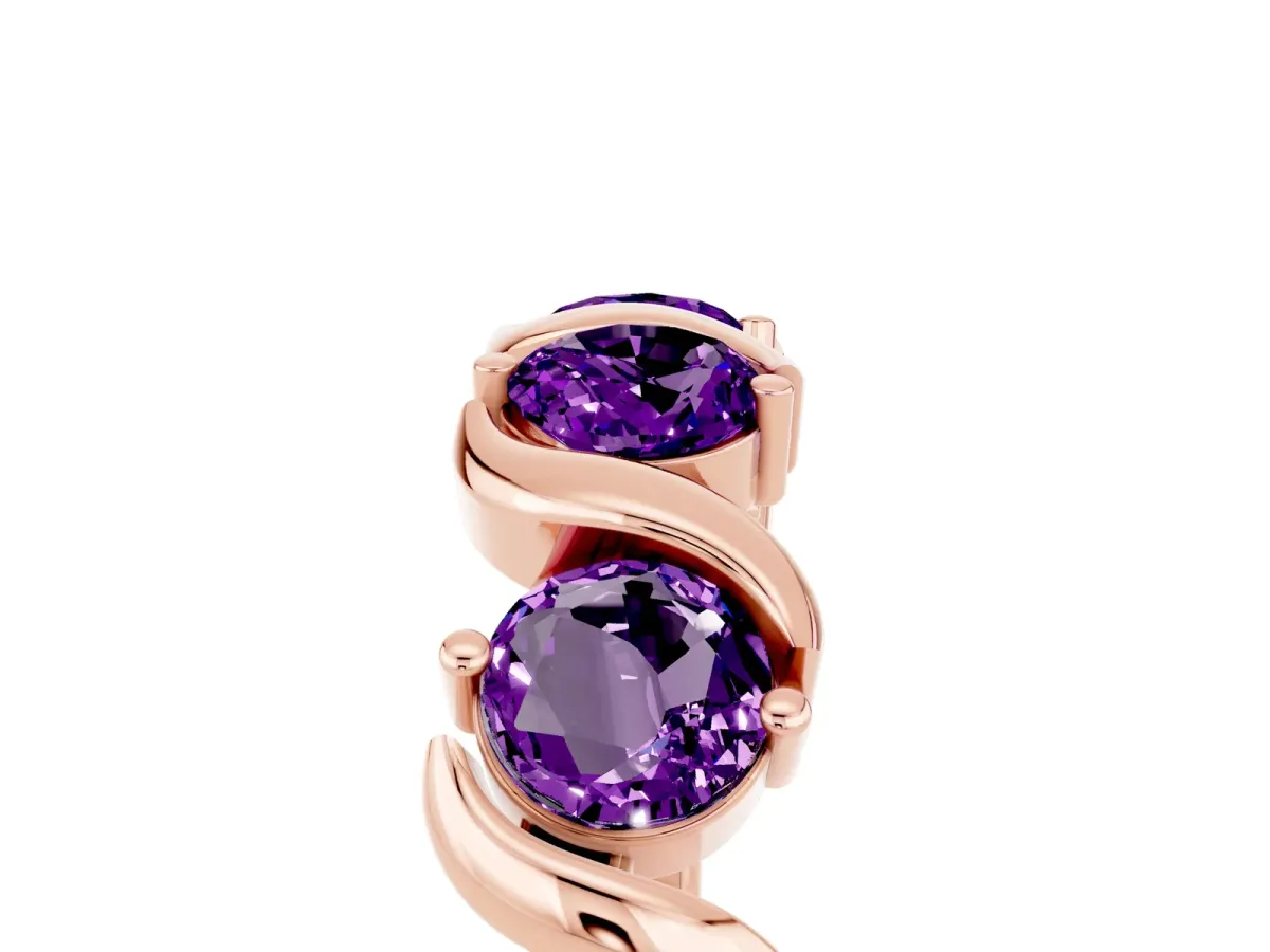 Six-Stone Round Amethyst Wave Band with Shared Prong Setting Rose gold