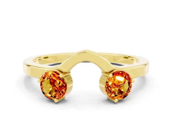 Dual Round Citrine Open Band Ring with Prong Setting Yellow gold