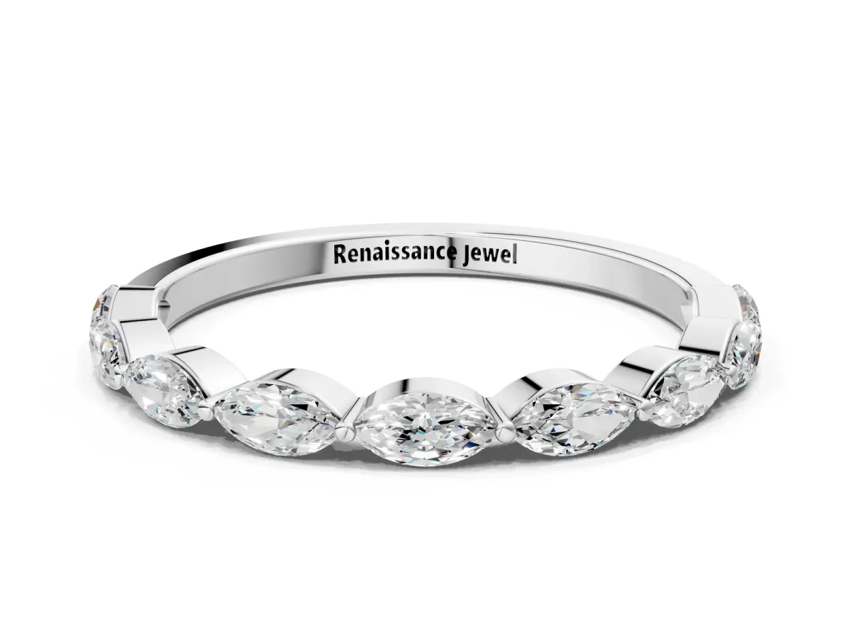 Marquise Diamond Half Eternity Band with Prong Setting White gold