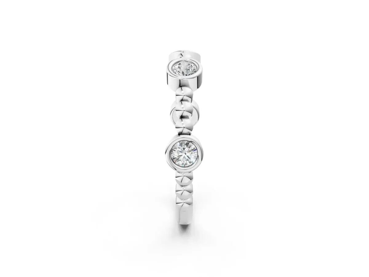 Bezel Set Round Diamond Beaded Band Silver