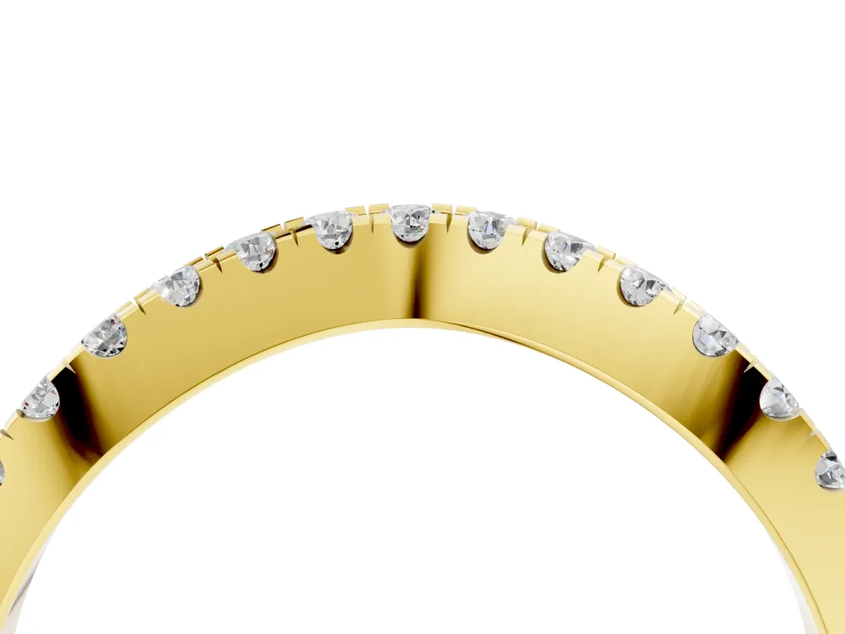 Round Diamond Pavé Curved Band with Shared Prong Setting Yellow gold