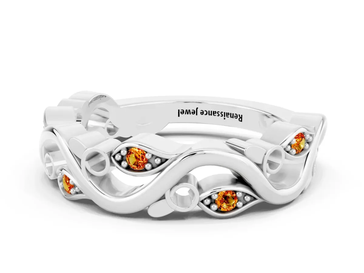Marquise Citrine Vine Eternity Band with Bezel Setting White gold