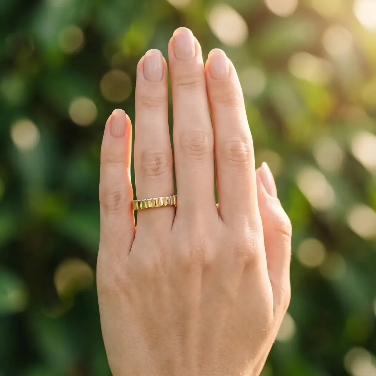 White Gold Ribbed Eternity Band Yellow gold