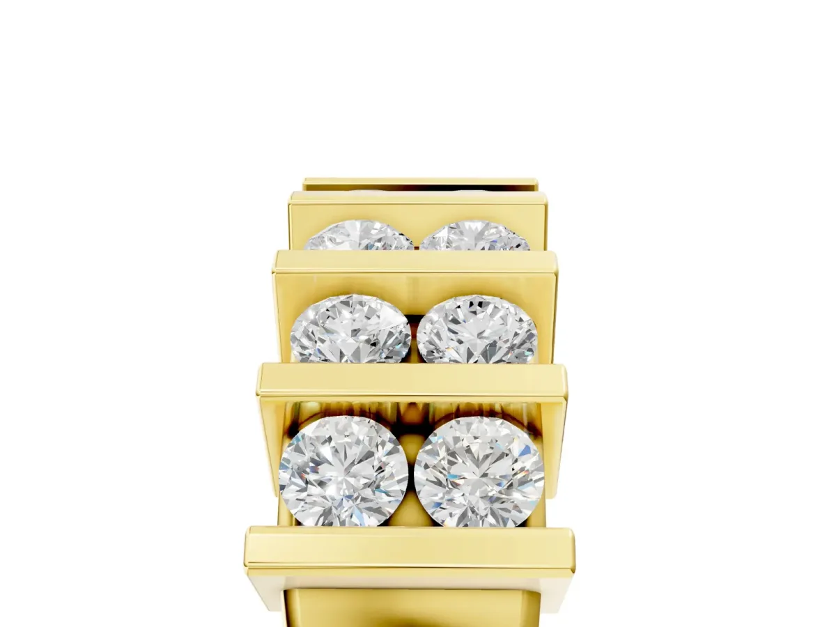 Channel Set Round Diamond Step Band with Bar Prong Setting Yellow gold