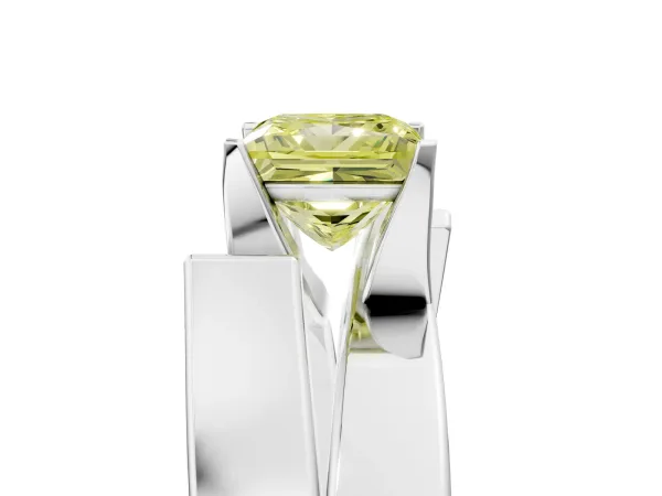 Fancy Yellow Modern Tension Set Princess Cut Diamond Solitaire Wide Band Ring Platinum