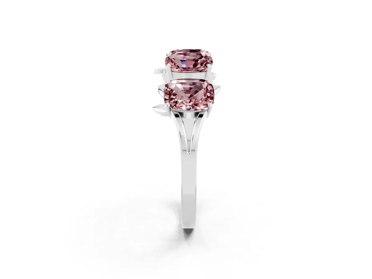 Emerald Cut Morganite Prong-Set Half Eternity Band Platinum