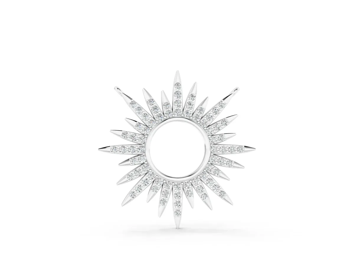 Round Cut Diamond Sunburst Pendant with Pavé Setting Silver