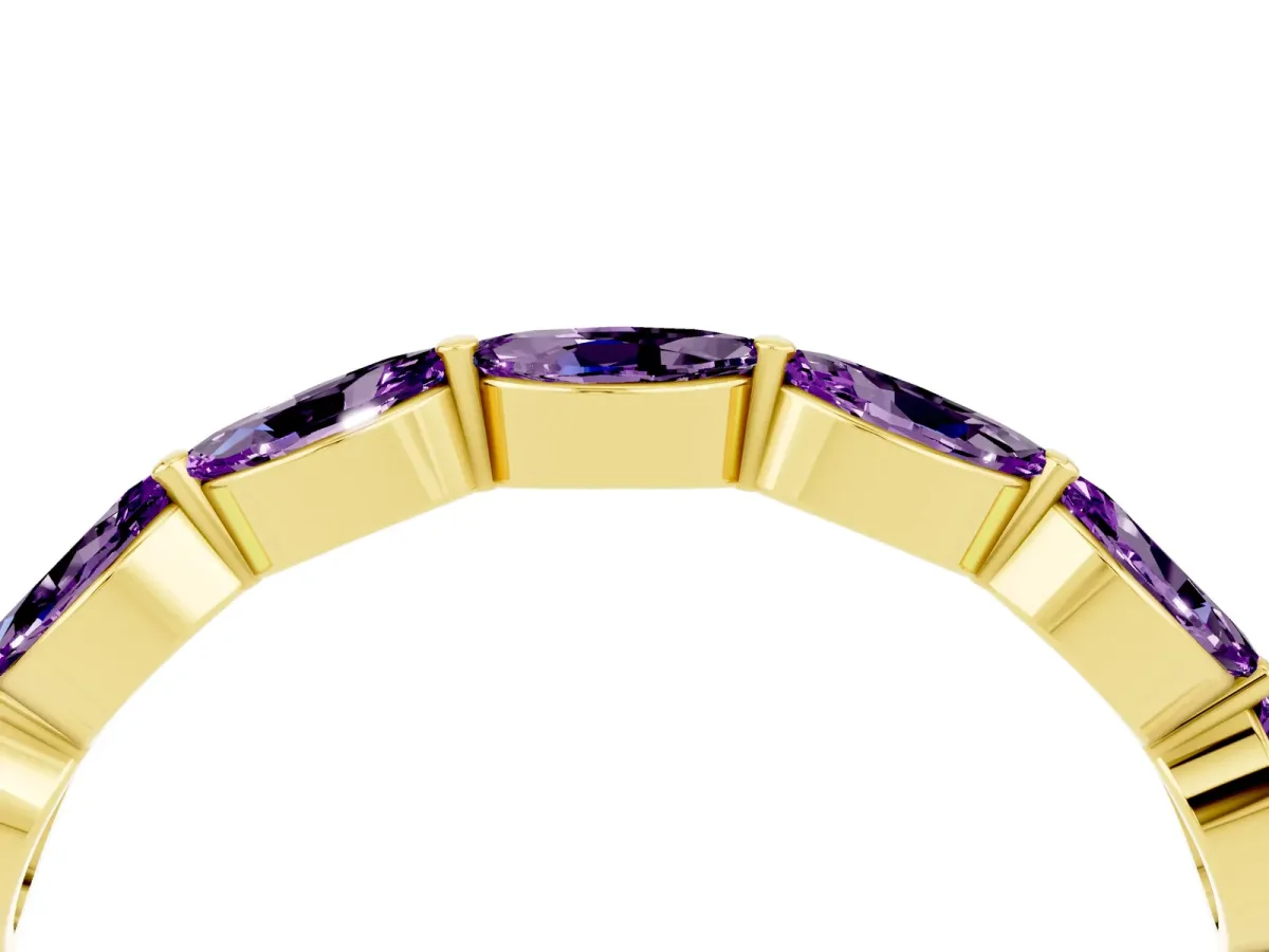 Marquise Amethyst Half Eternity Band with Prong Setting Yellow gold