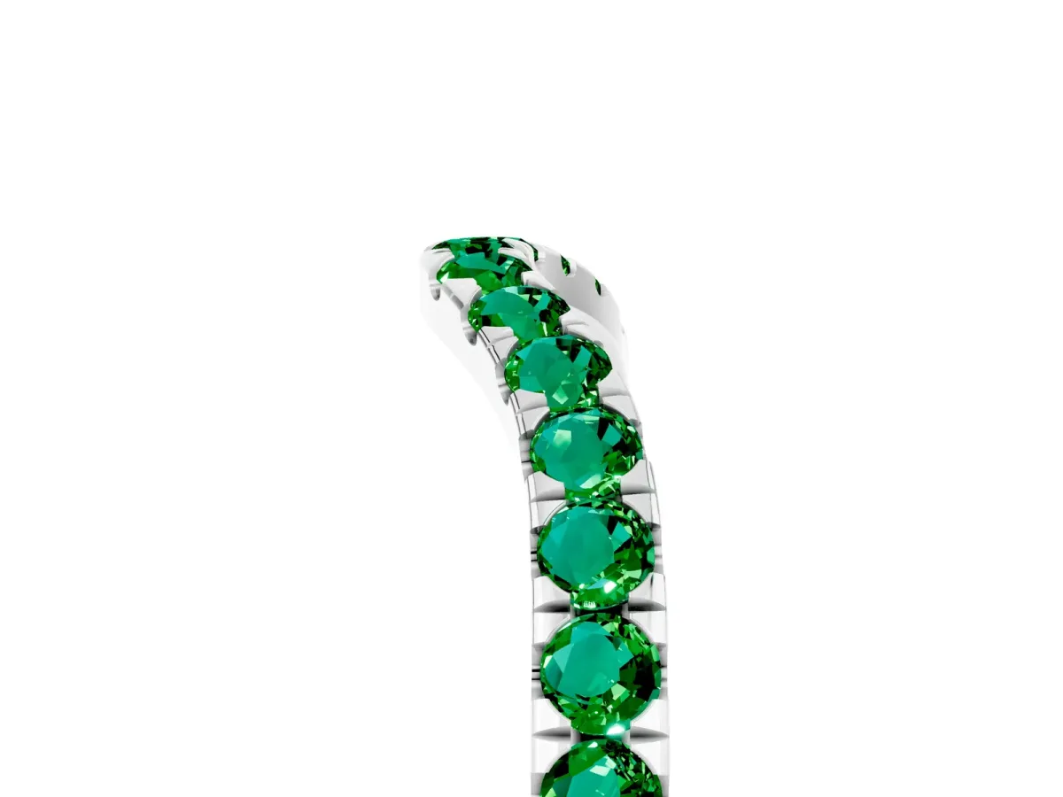 Curved Pavé Round Emerald Wedding Band with Shared Prong Setting Silver