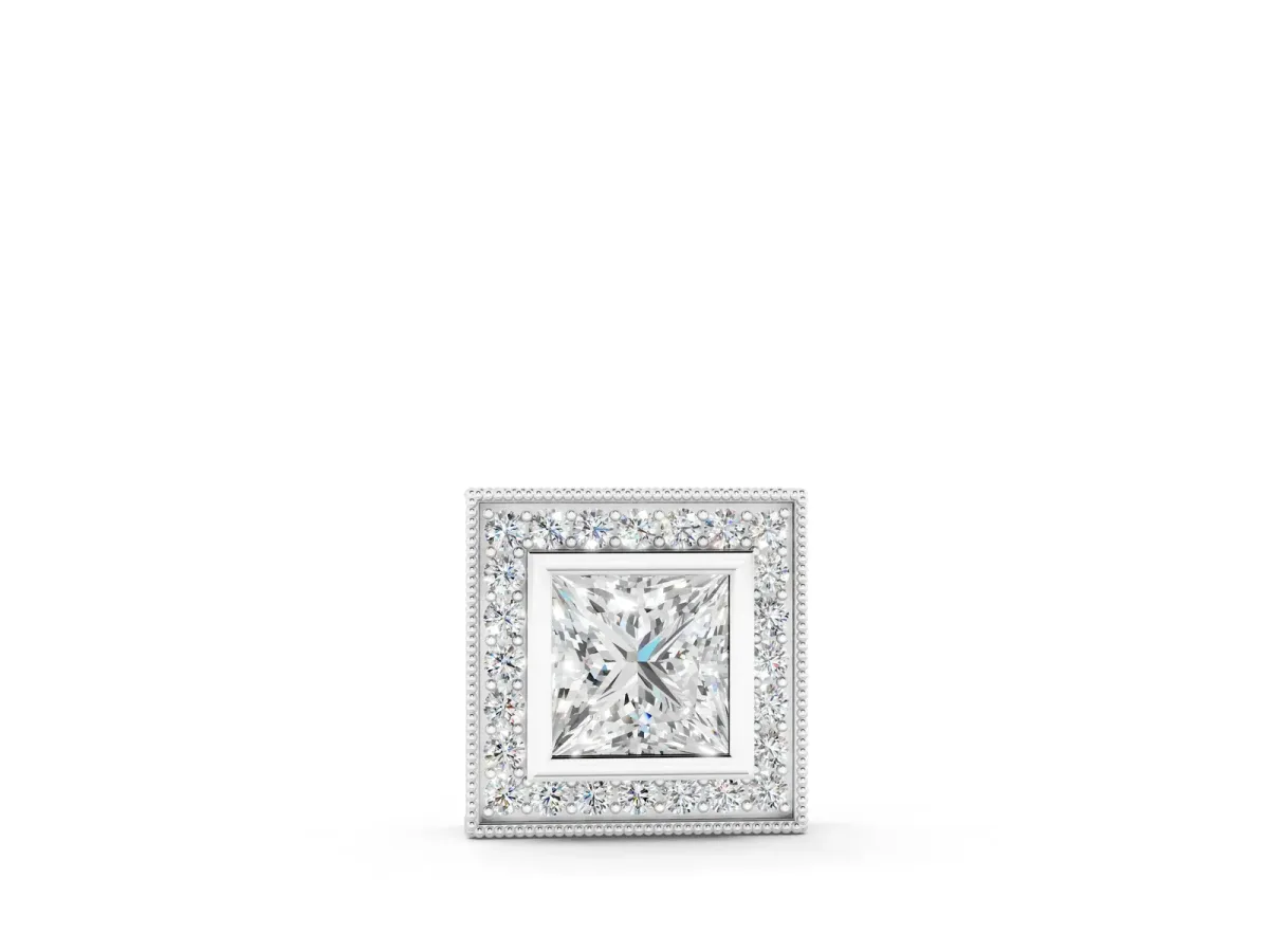Princess Cut Halo Bezel Pendant Silver