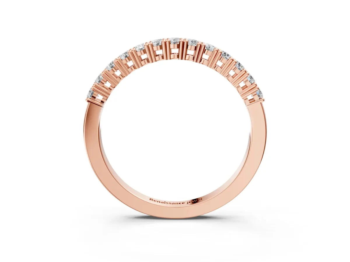 Round Diamond Half-Eternity Band with Shared Prong Setting Rose gold