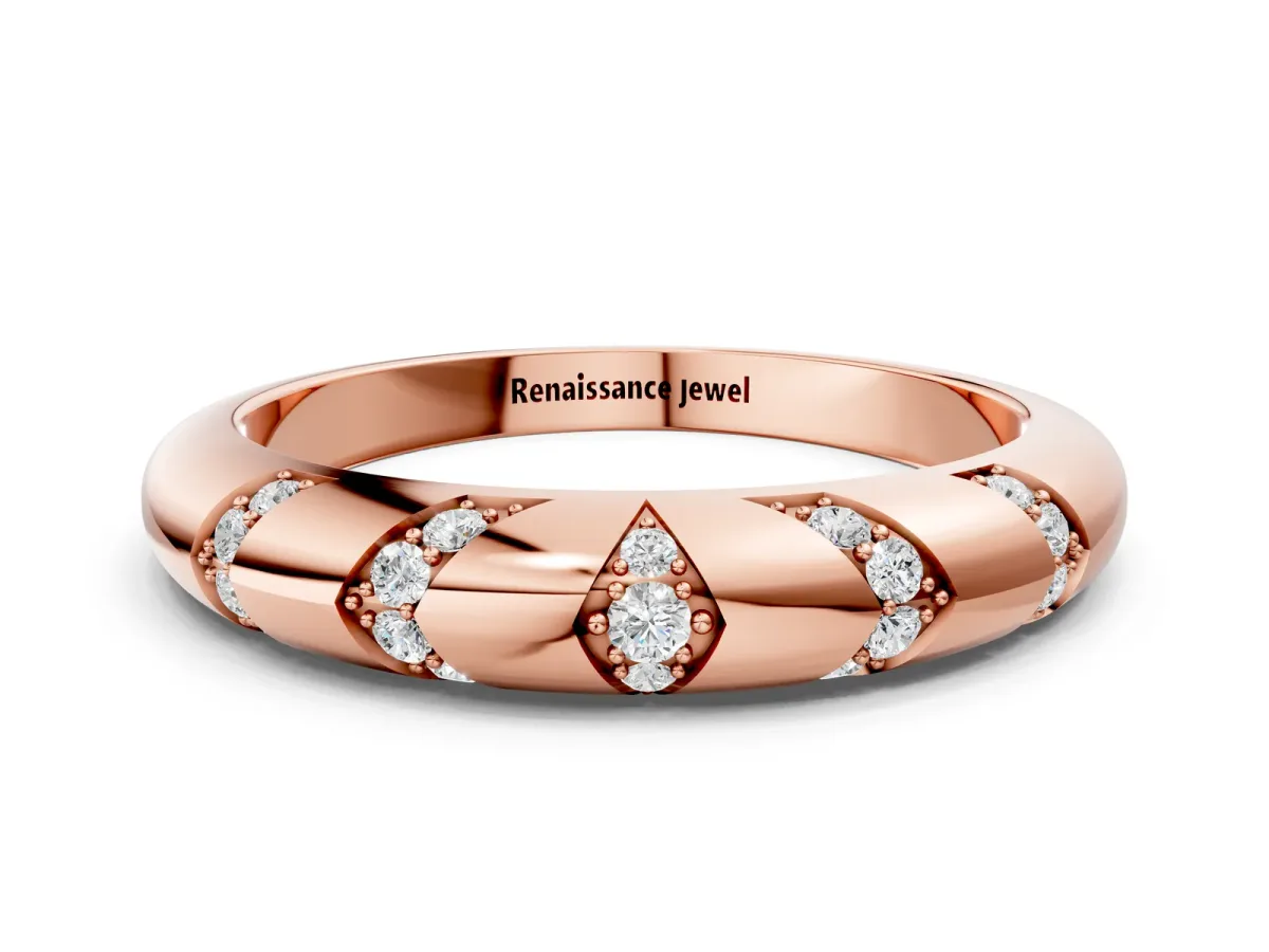 Round Diamond Channel Set Curved Band with Bezel Setting Rose gold