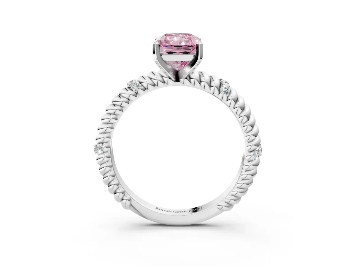 Fancy Pink Radiant Cut Solitaire Twisted Band Prong Set Engagement Ring Silver