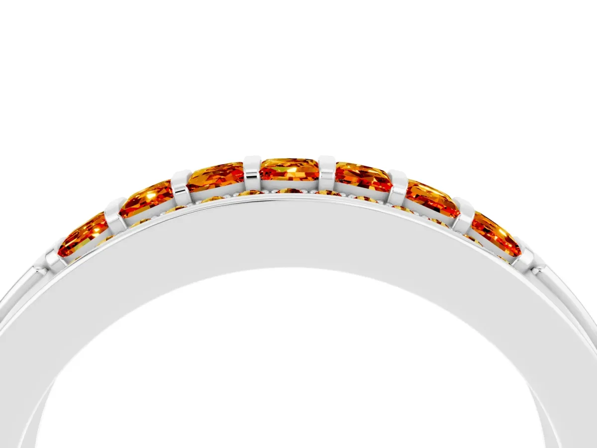 Bar-Set Princess Cut Citrine Pavé Band Platinum