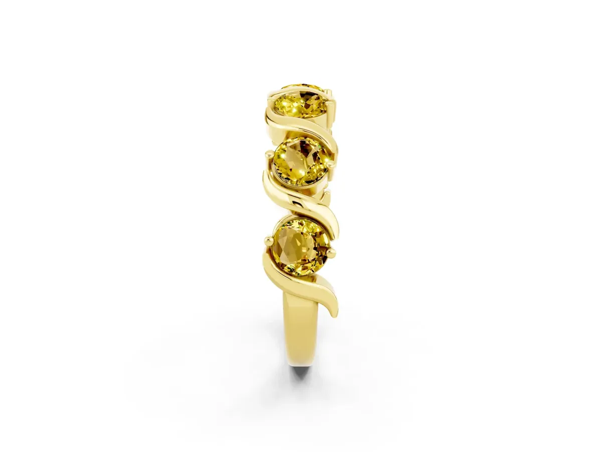 Six-Stone Round Yellow Sapphire Wave Band with Shared Prong Setting Yellow gold