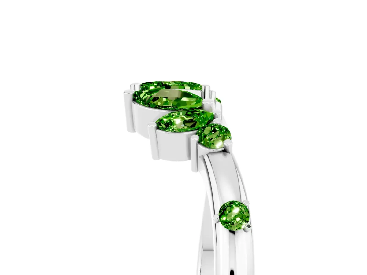 Open Marquise Cluster Peridot Band with Prong Setting Silver