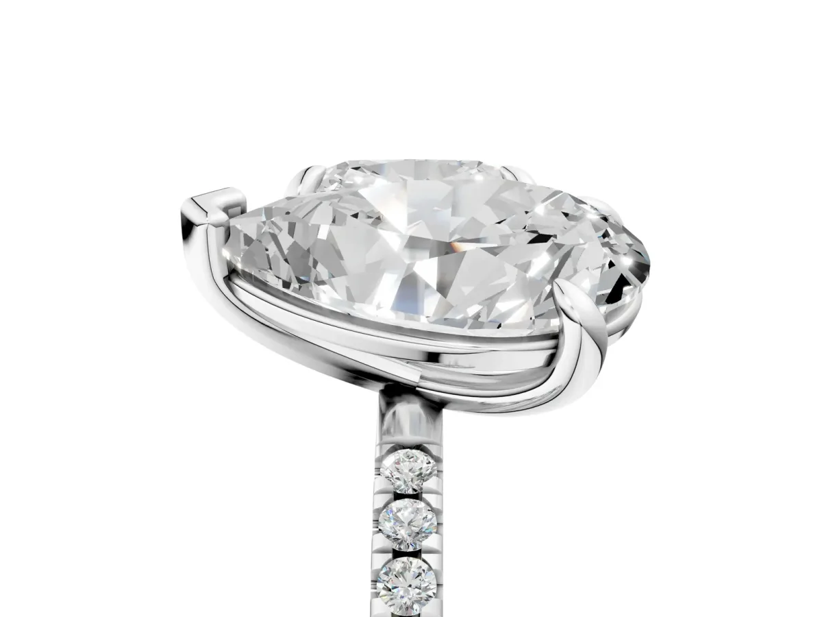Oval and Cushion Toi Moi Ring with Prong Setting and Micro Pave Band Silver