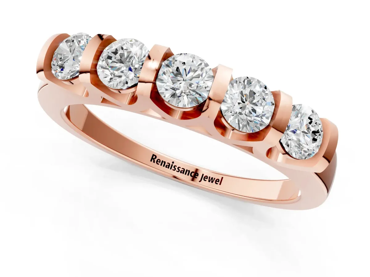 Five-Stone Round Diamond Half-Eternity Bar-Set Ring Rose gold