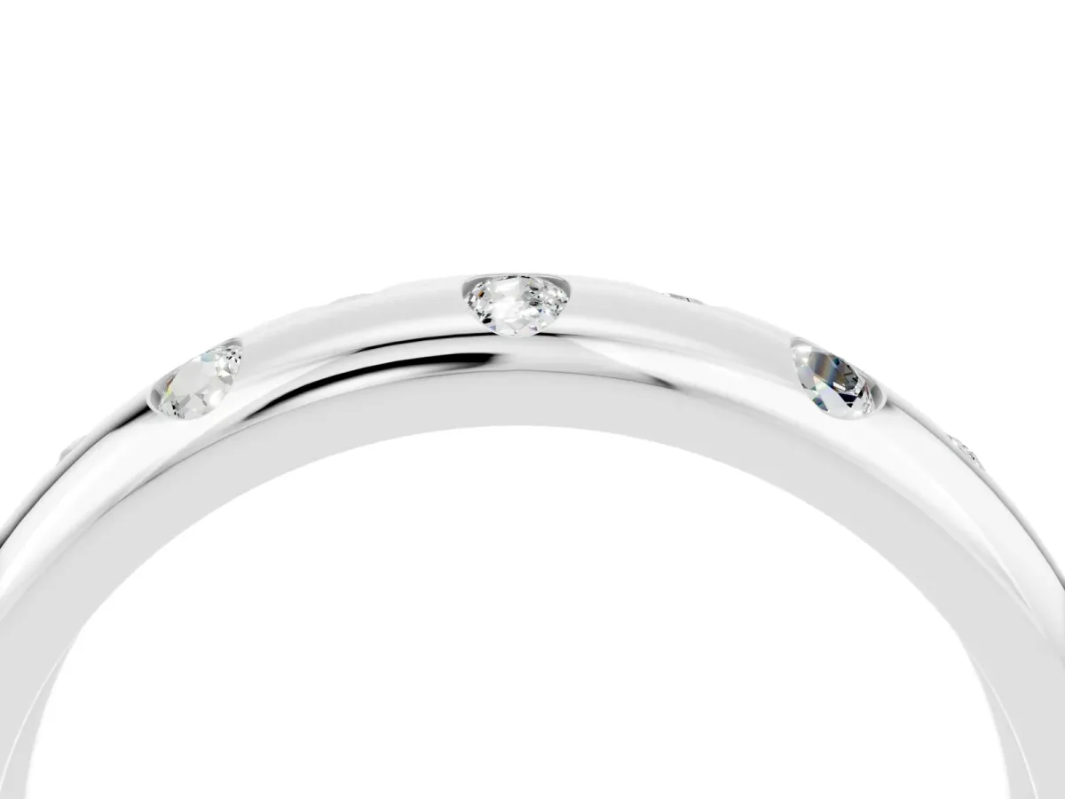 Round Moissanite Flush-Set Comfort Fit Band Silver