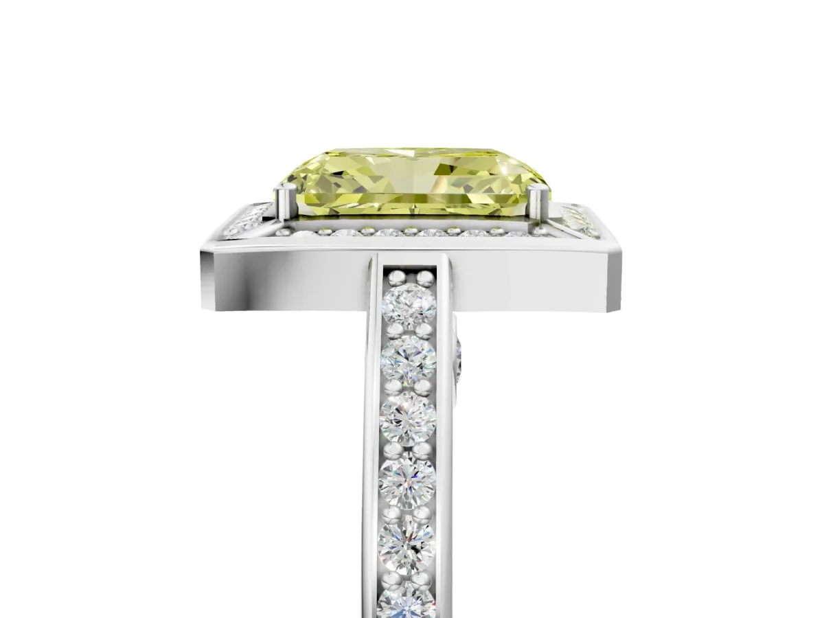 Fancy Yellow Radiant Cut Cut Halo Pave Split Shank Prong Setting Ring Platinum