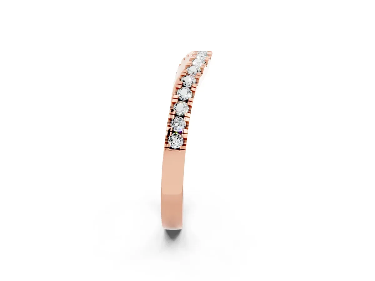 Round Moissanite Pavé Curved Band with Shared Prong Setting Rose gold