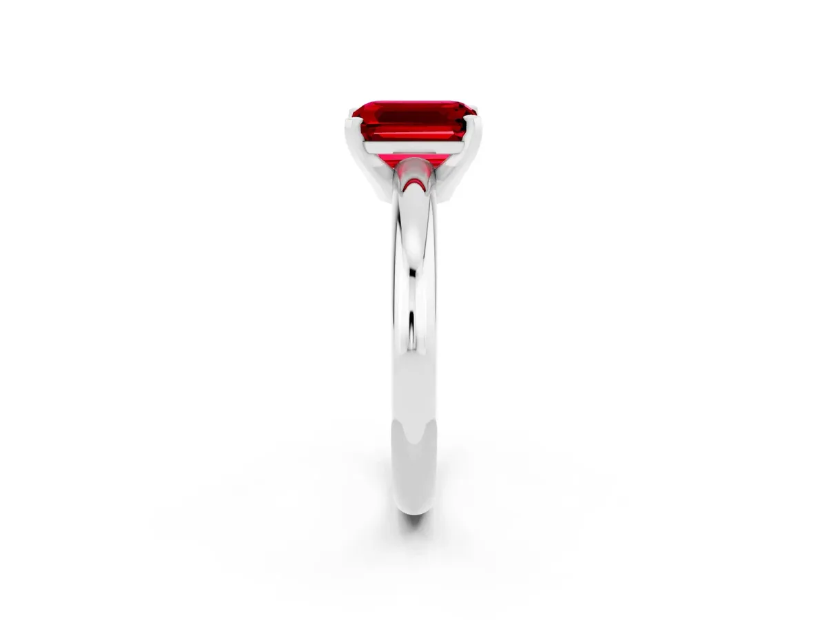 Emerald Cut Ruby Solitaire Engagement Ring with Round Band and Four-Prong Setting Silver