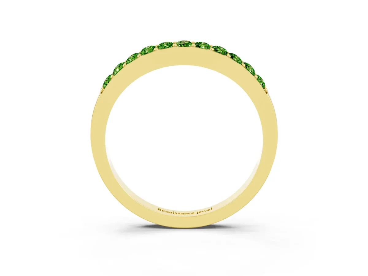 Round Peridot Curved Wedding Band with Channel Setting Yellow gold