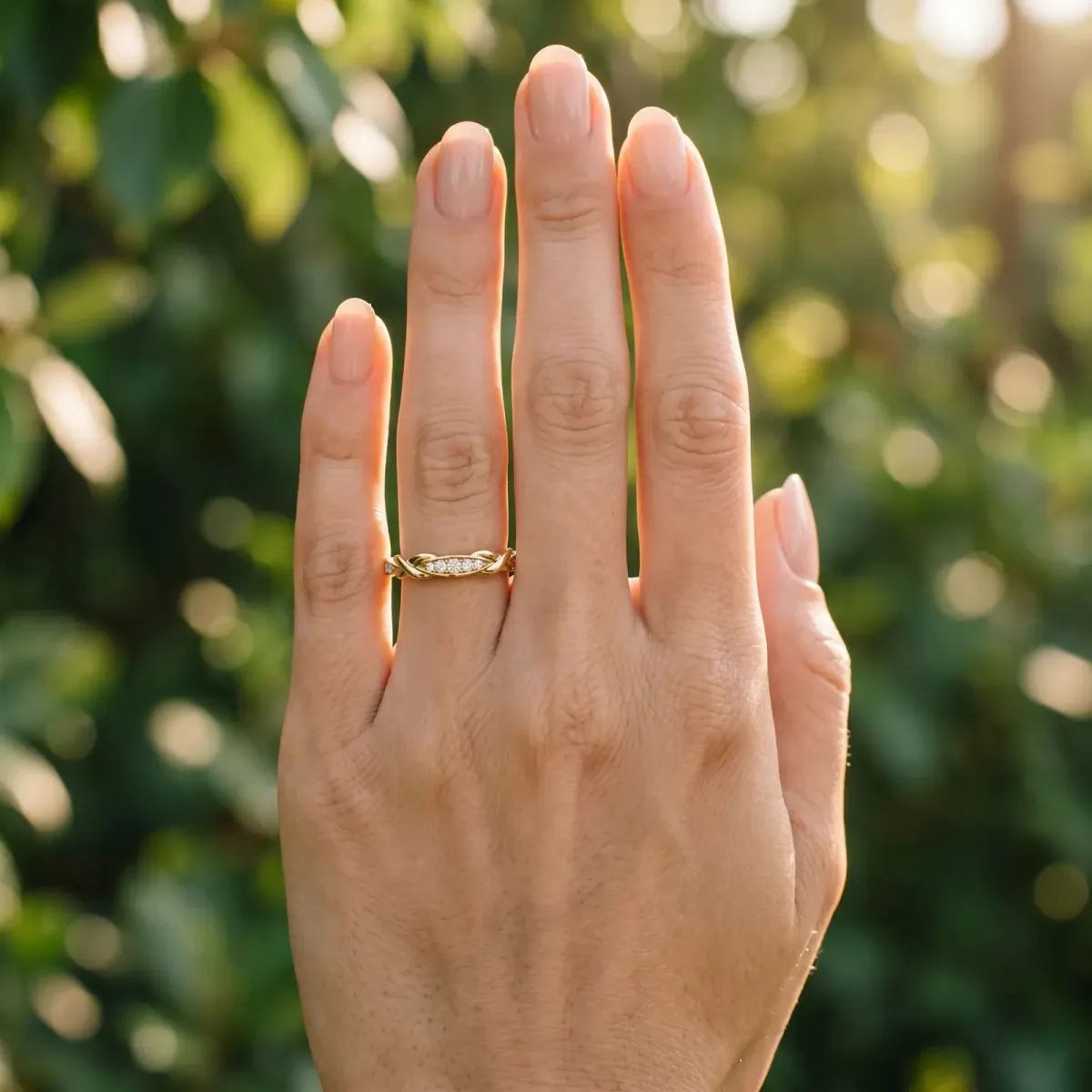 Twisted Marquise Diamond Pavé Band with Shared Prong Setting Yellow gold