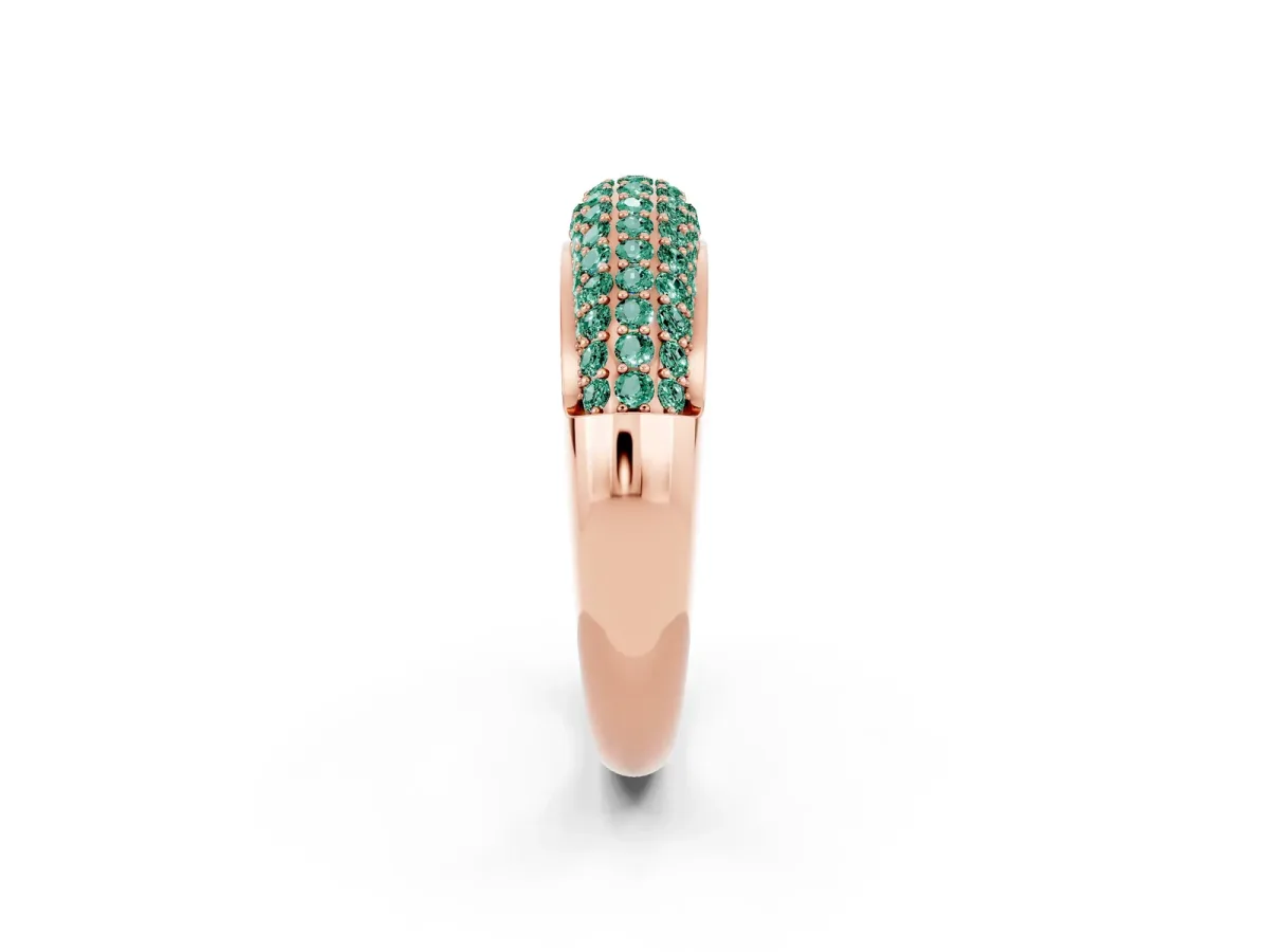 Three-Row Pavé Round Green Sapphire Dome Band Rose gold