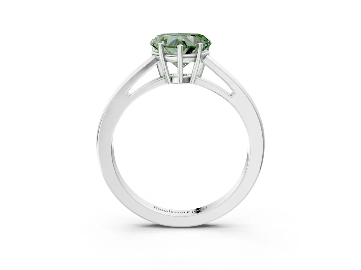 Fancy Green Heart Cut Solitaire Diamond Ring with Split Shank and Four-Prong Setting Platinum