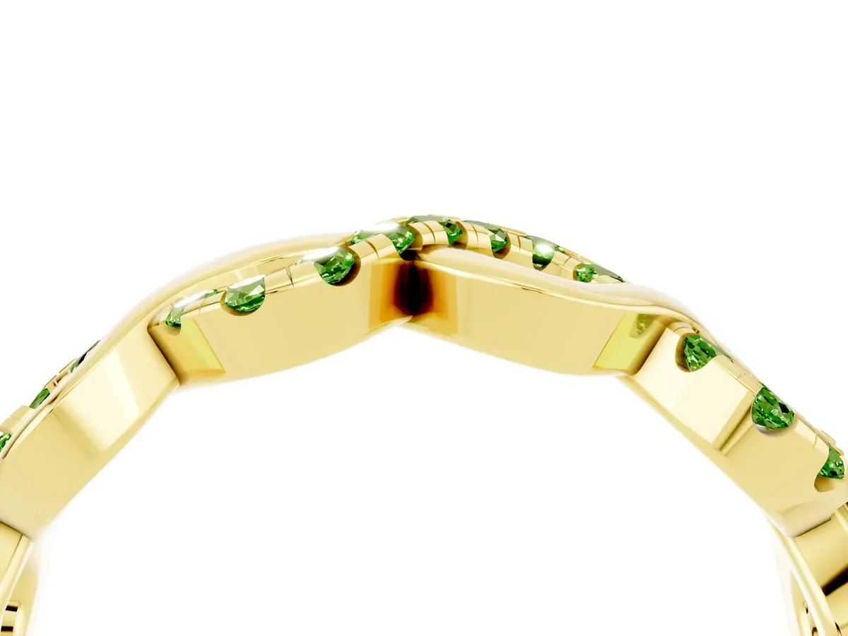 Twist Infinity Round Peridot Band with Pavé Setting Yellow gold