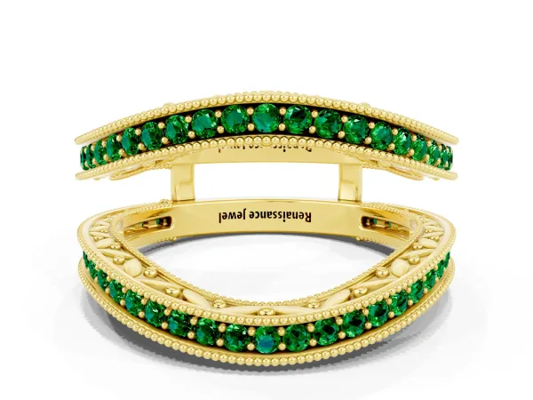 Round Emerald Milgrain Eternity Band with Channel Setting Yellow gold