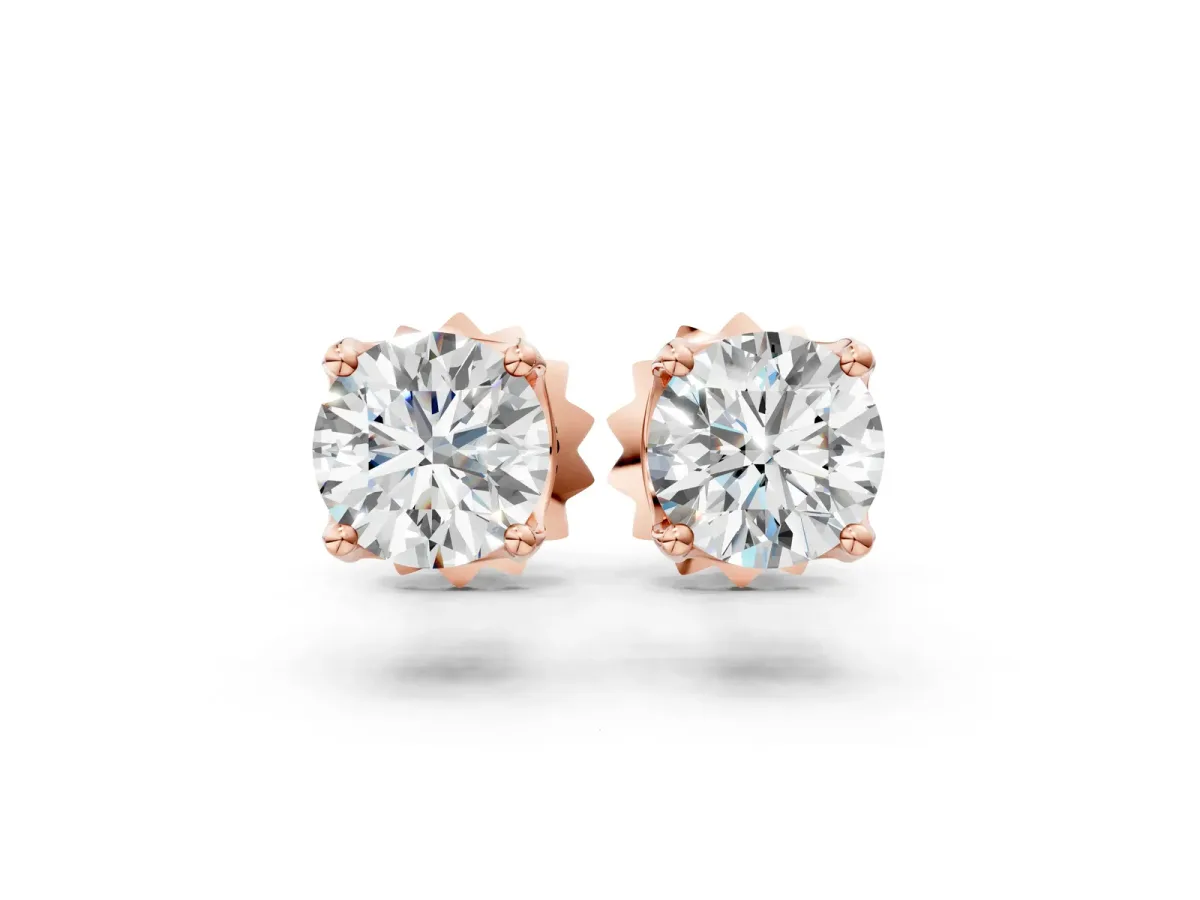 Round Solitaire Diamond Stud Earrings with Four-Prong Basket Setting Rose gold