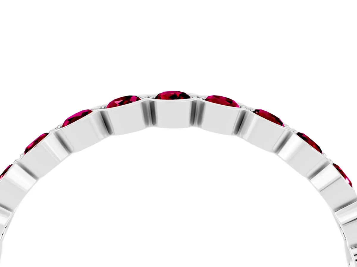 Round Garnet Bezel Set Eternity Band Silver